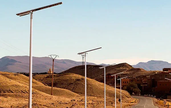 all in one solar street light installed in desert road